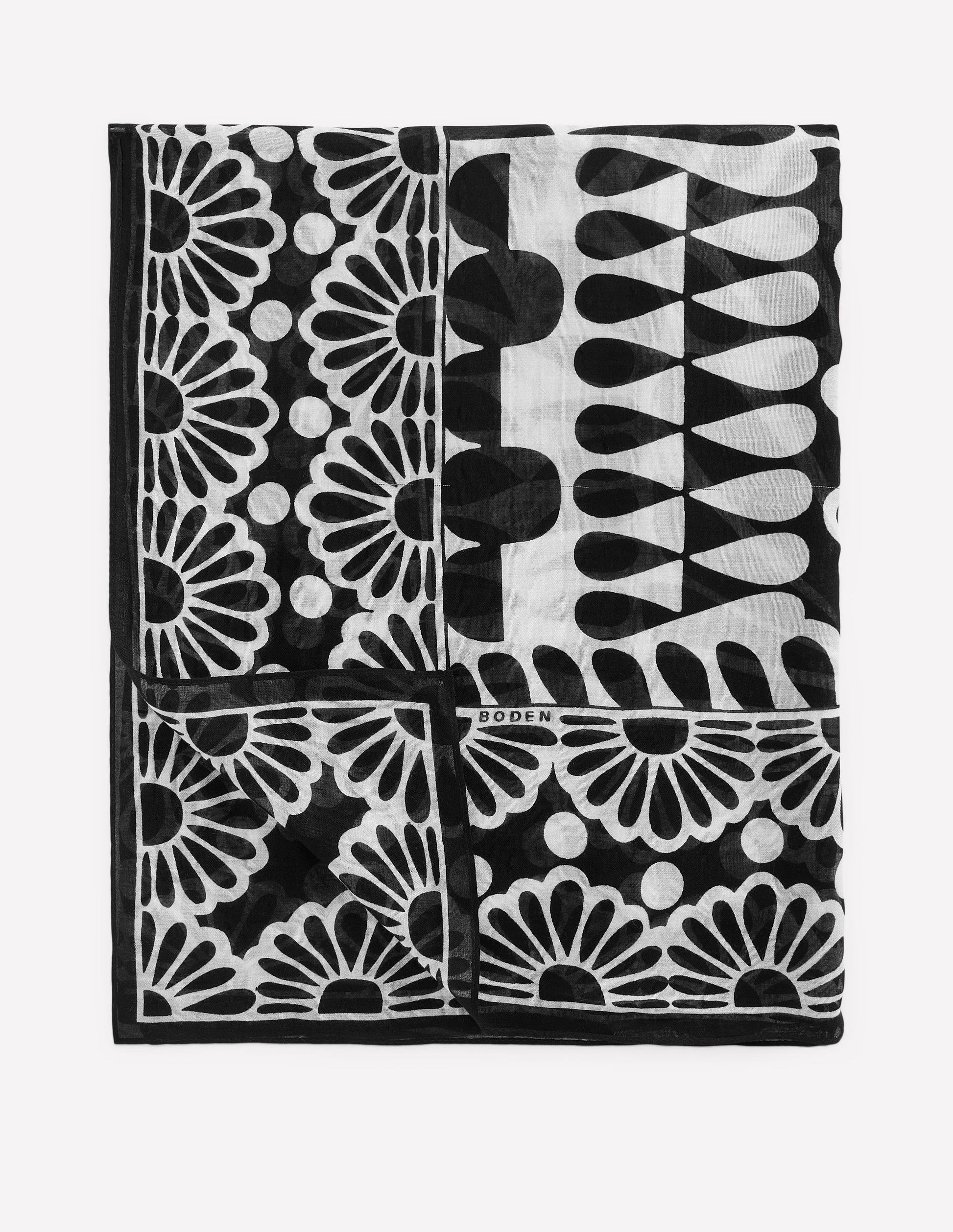 Printed Sarong Scarf-Black, Geo Stamp-1