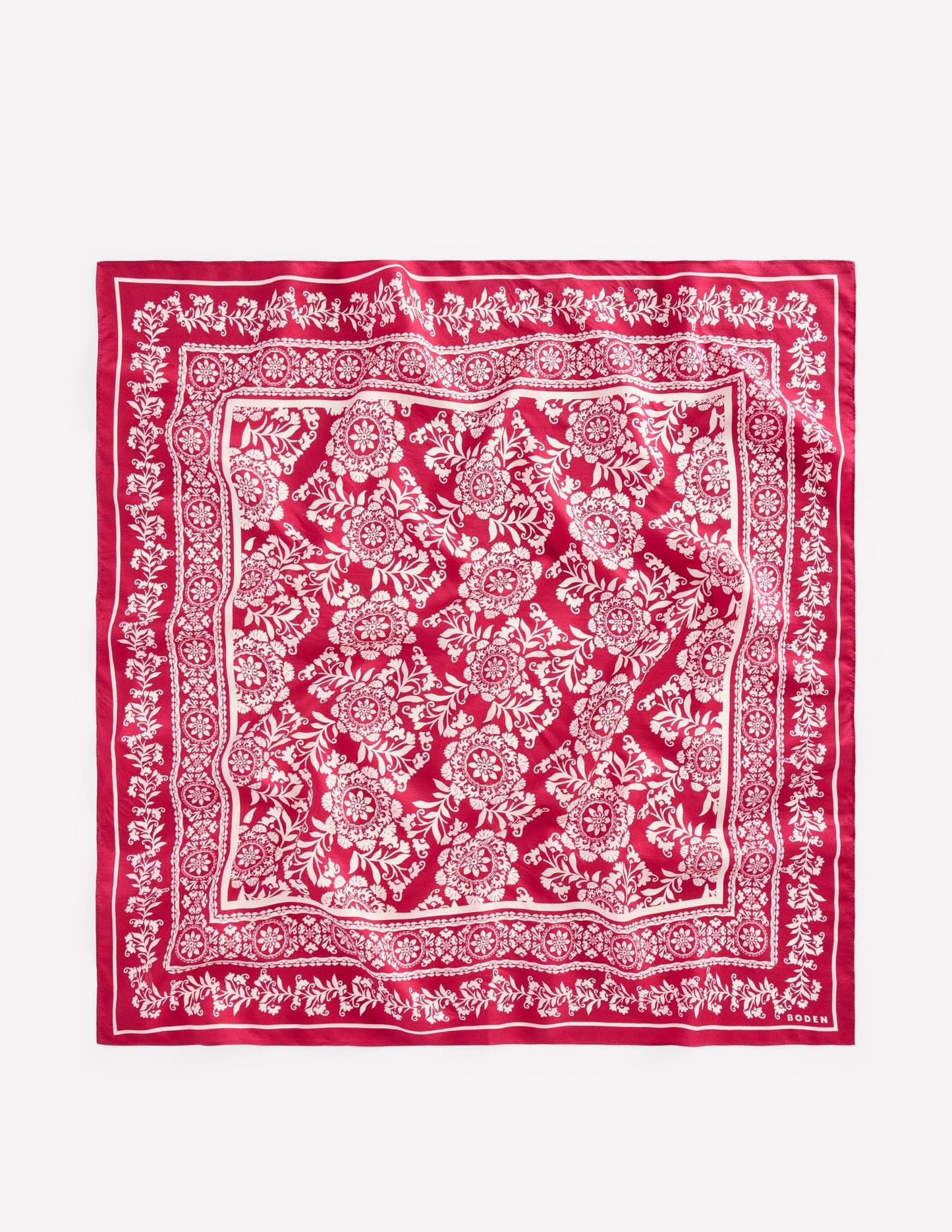 Silk Square Scarf-Red Decorative Blossom
