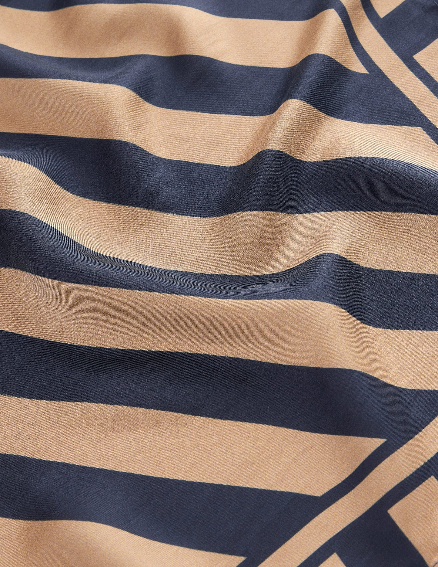 Silk Square Scarf-Navy and Camel Stripe
