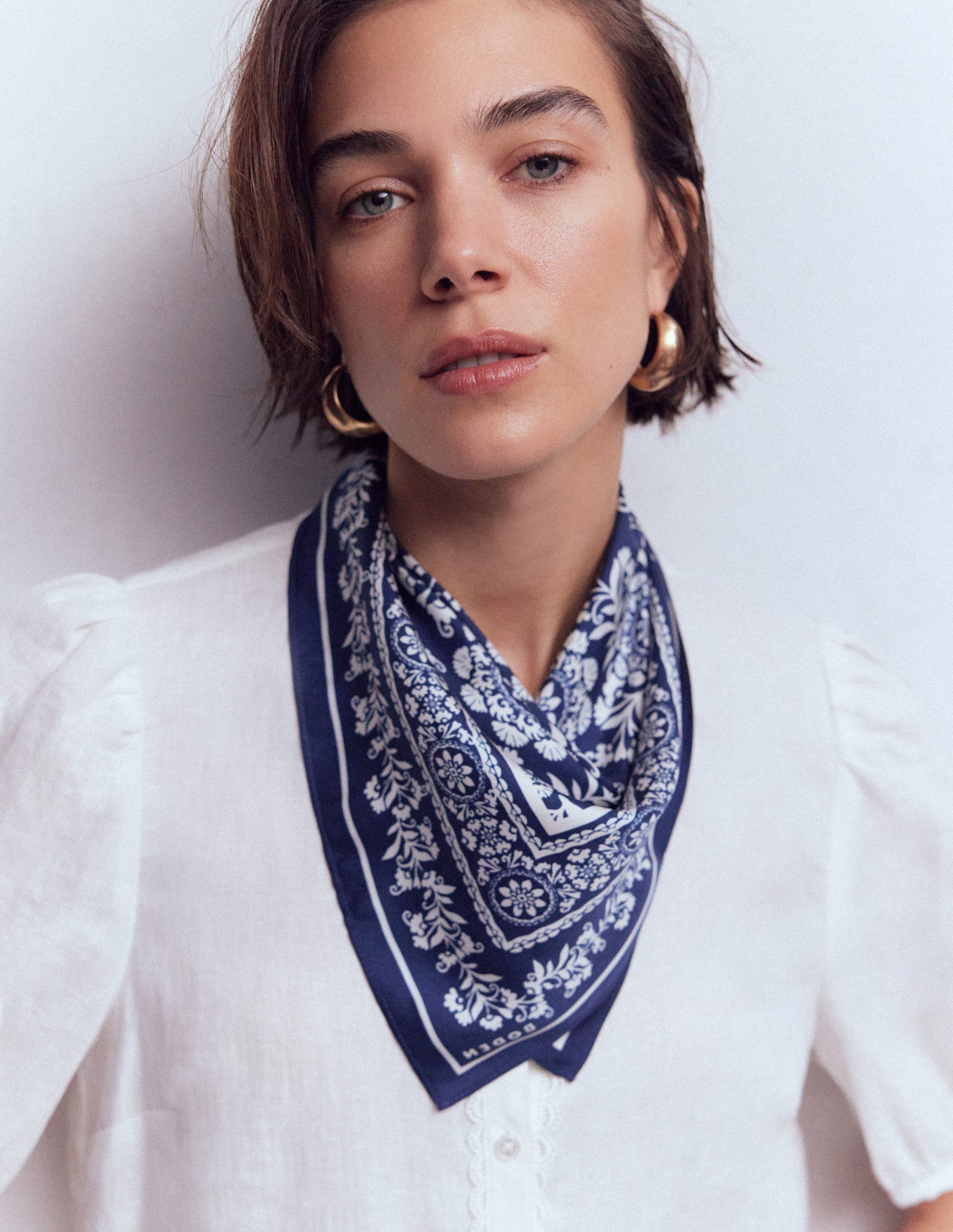 Elisabeth Silk Square Scarf-Navy Decorative Blossom-4