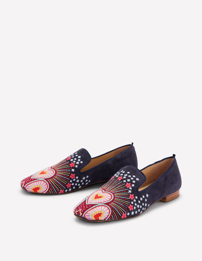 Slipper Cut Loafers-Navy-4