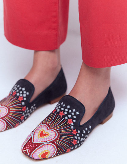 Slipper Cut Loafers-Navy-3