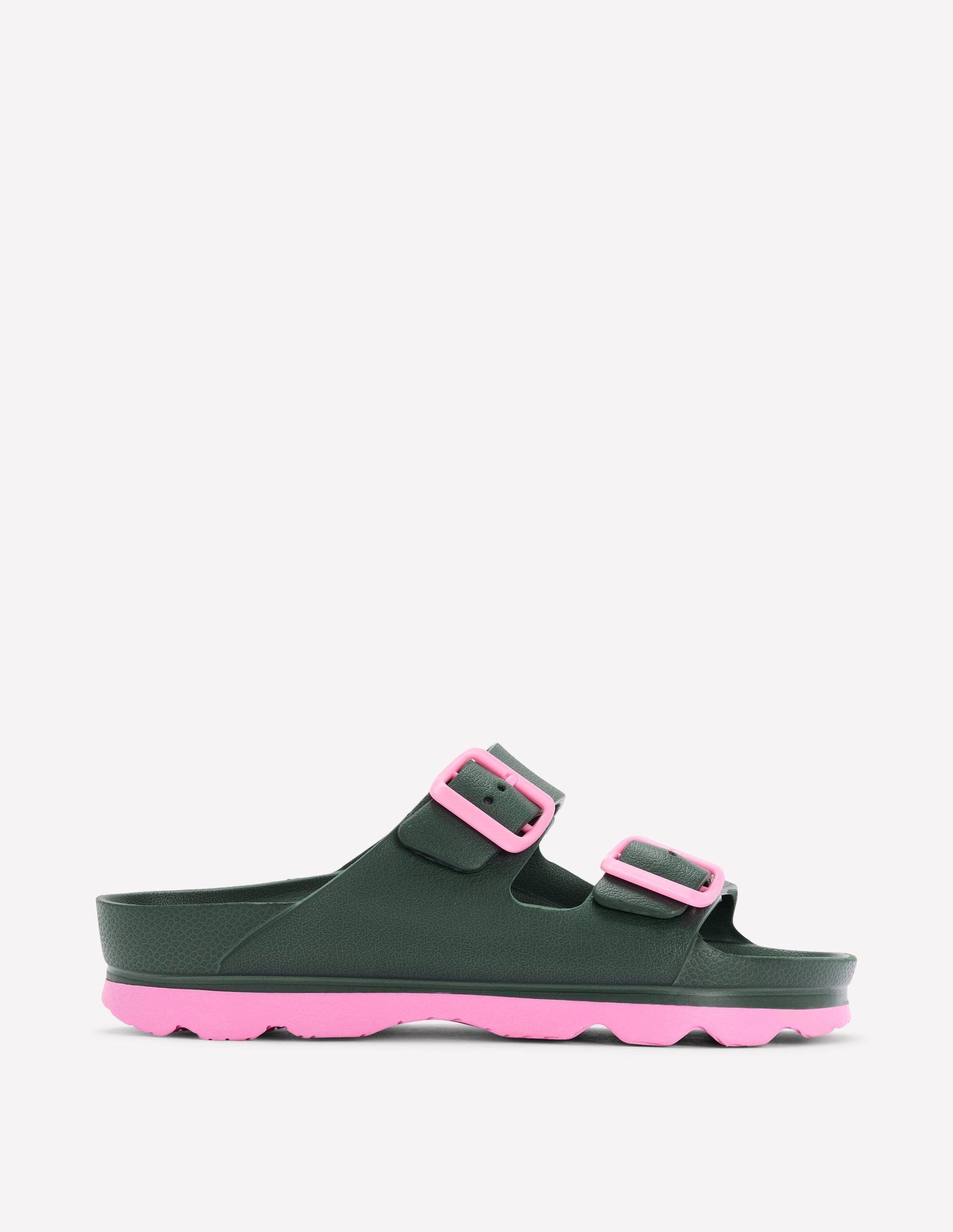 Lyla Double Buckle Sliders-Khaki/Pink-3