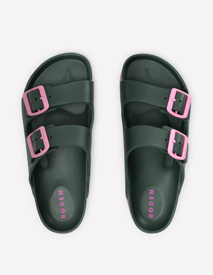 Lyla Double Buckle Sliders-Khaki/Pink-6