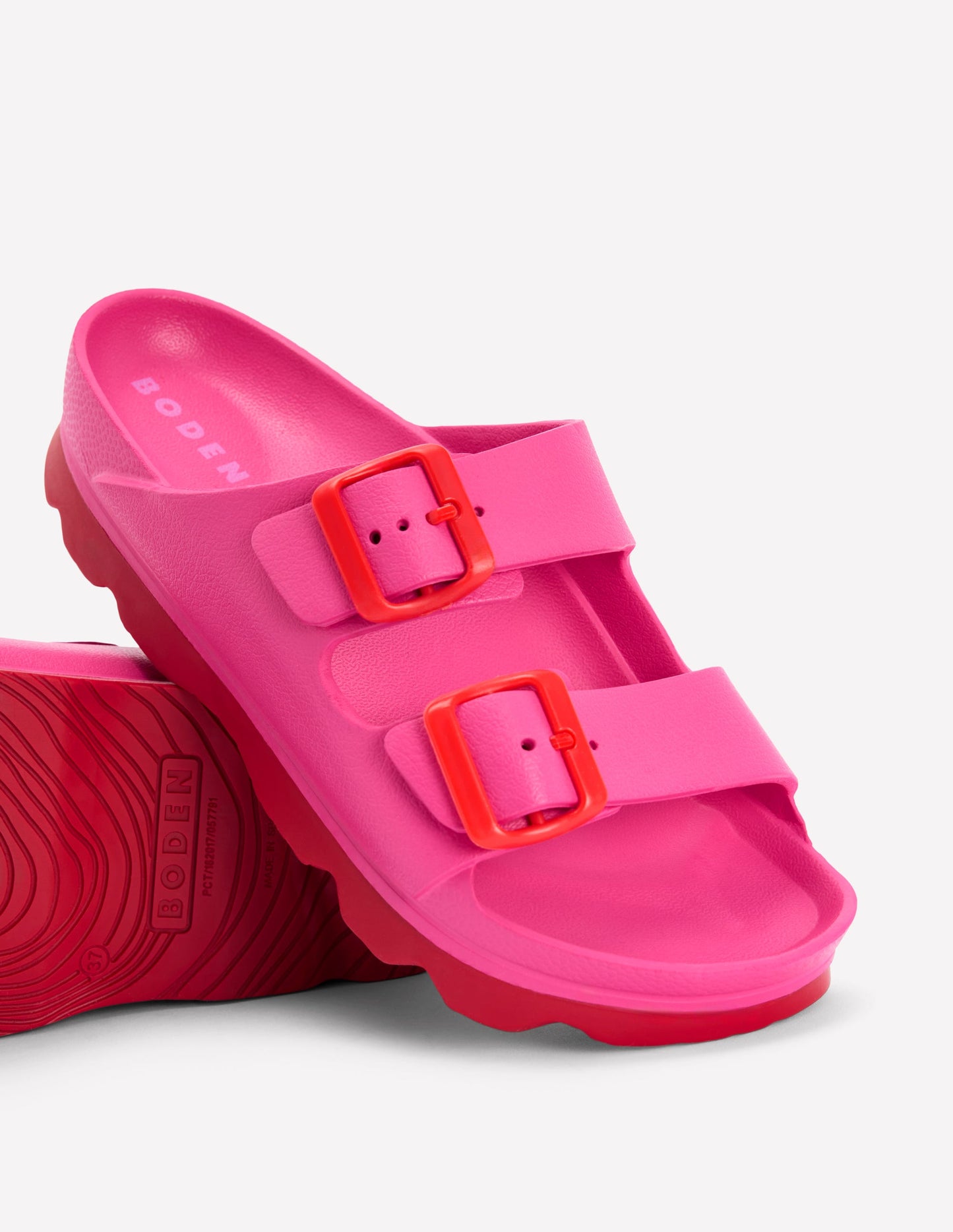 Lyla Double Buckle Sliders-Pink/Red