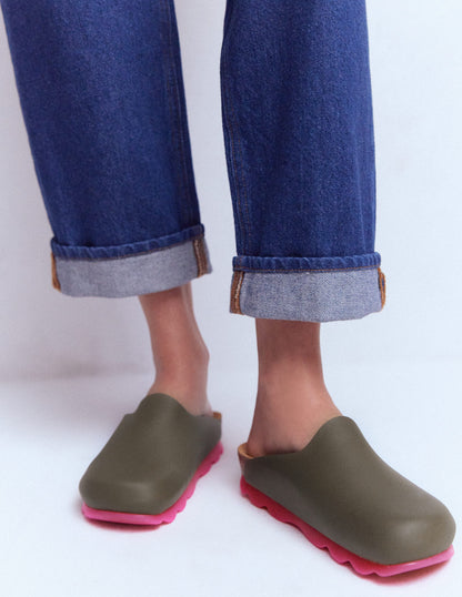 Lyla Colour Block Clogs-Khaki/Pink-4