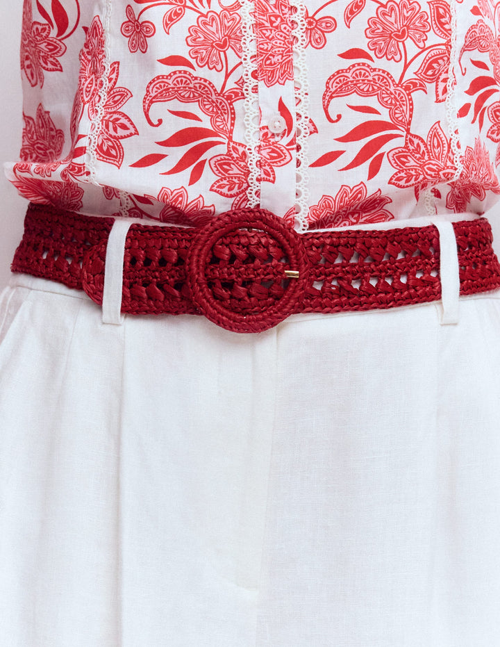 Interest Raffia Belt-Red