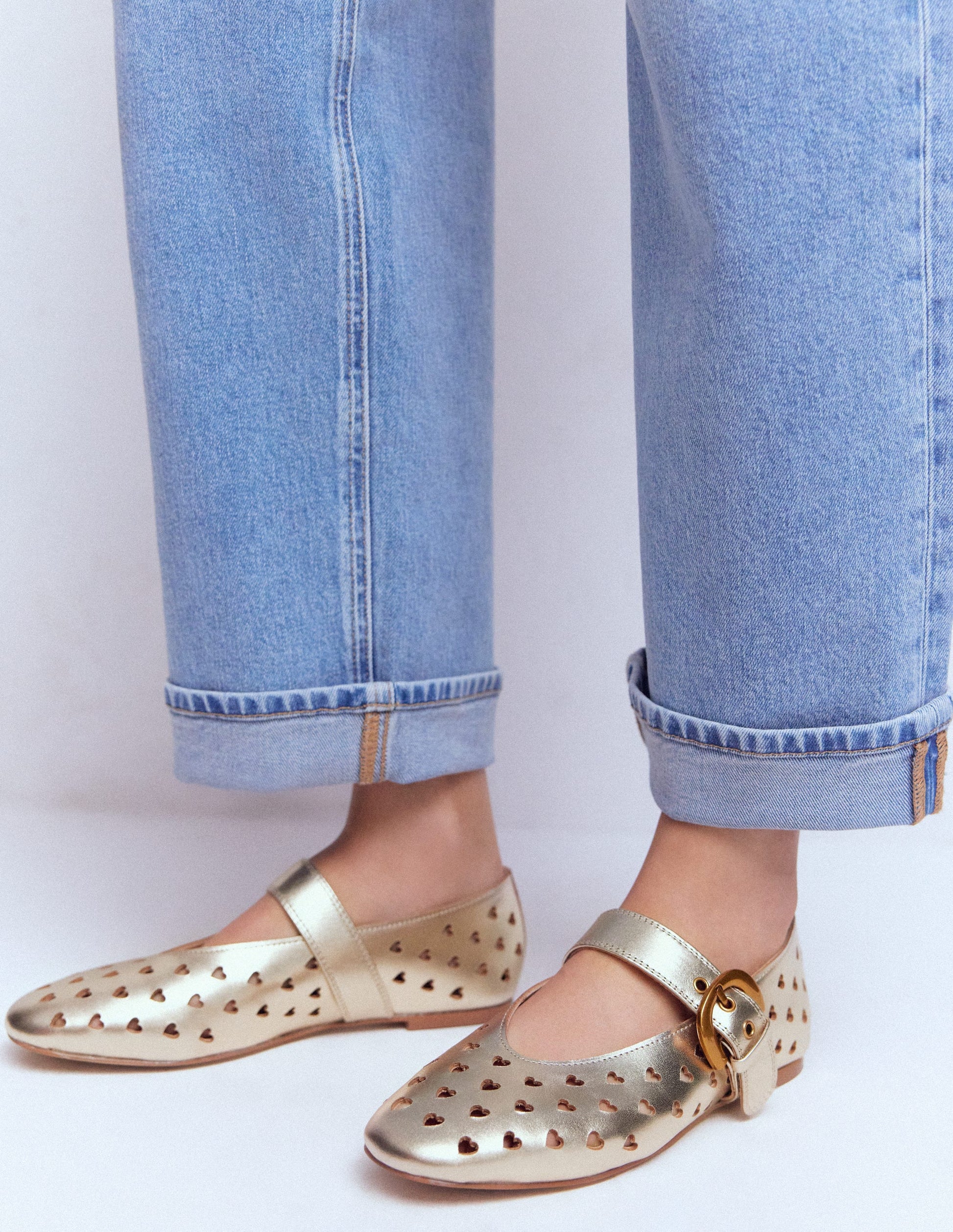 Kylie Flat Buckle Mary Janes-Gold-2