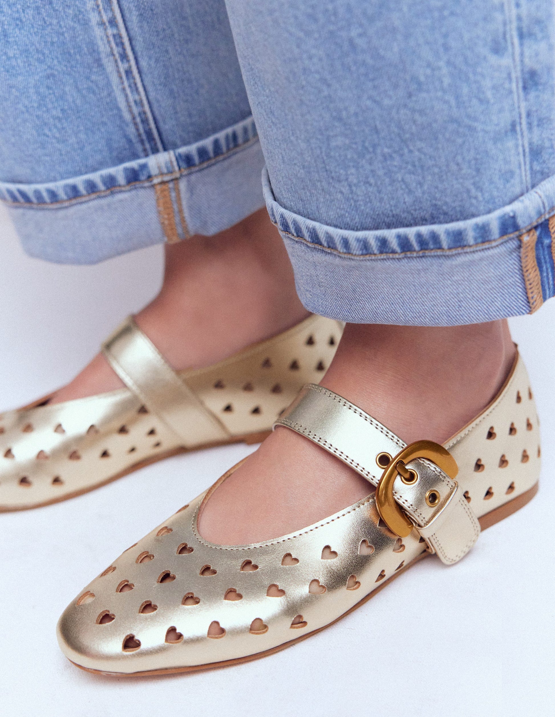 Kylie Flat Buckle Mary Janes-Gold-3