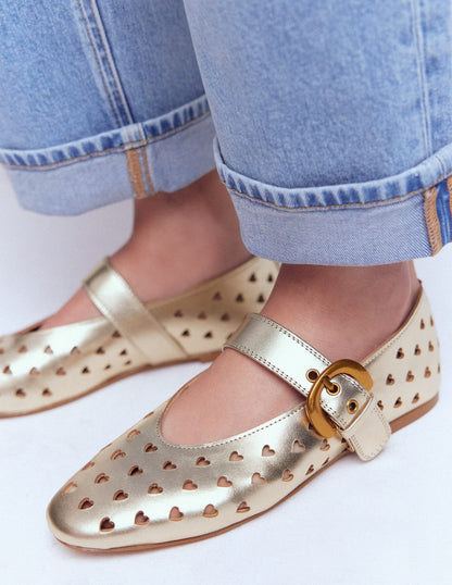 Kylie Flat Buckle Mary Janes-Gold-3