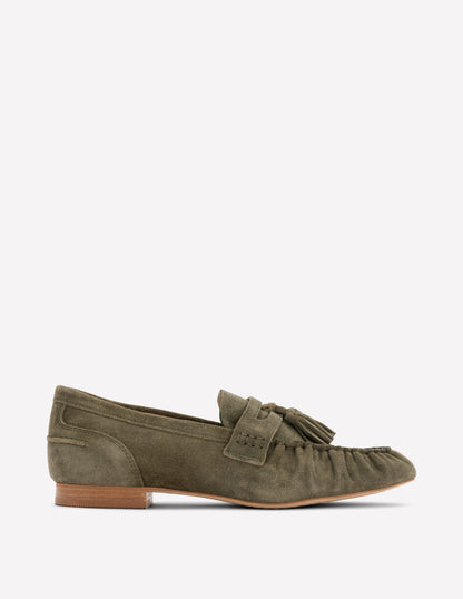 Soft Ruched Loafers-Deep Olive-1