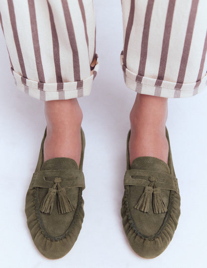 Soft Ruched Loafers-Deep Olive-2