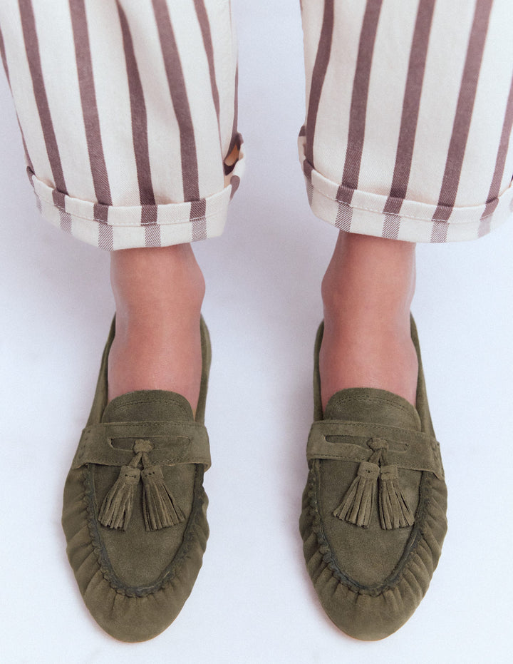 Soft Ruched Loafers-Deep Olive
