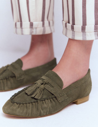 Soft Ruched Loafers-Deep Olive-3