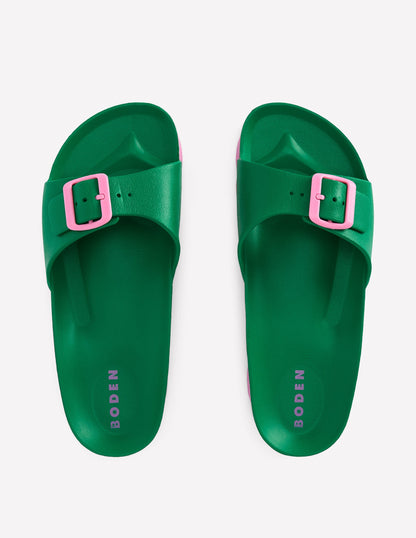 Lyla Single Buckle Sliders-Green/Pink-6