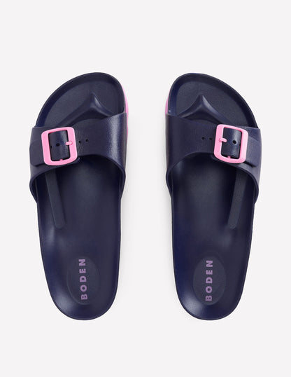 Lyla Single Buckle Sliders-Navy/Pink-5