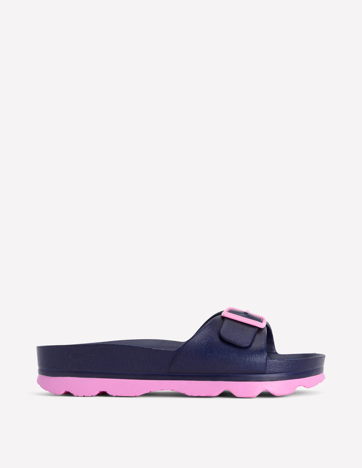 Lyla Single Buckle Sliders-Navy/Pink