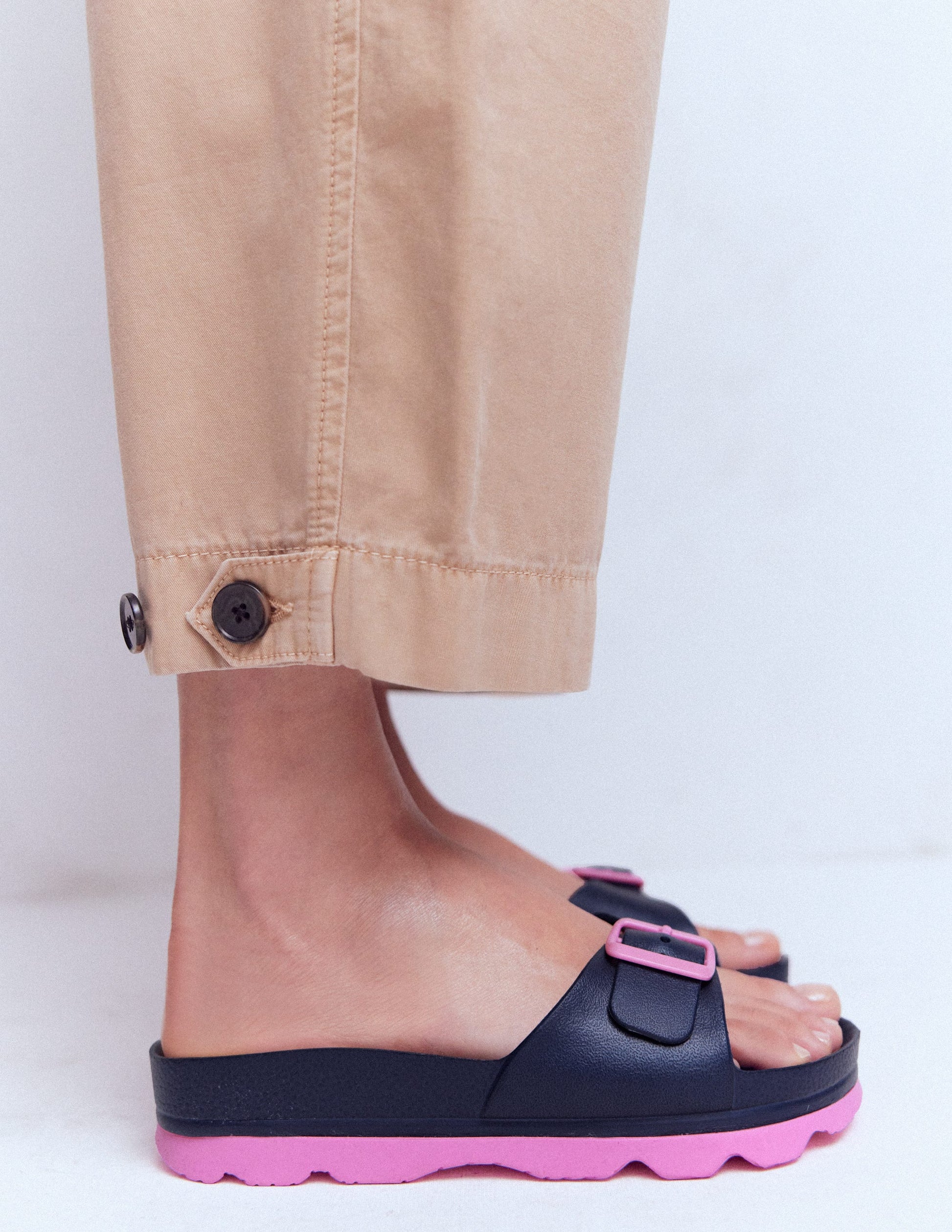 Lyla Single Buckle Sliders-Navy/Pink-2