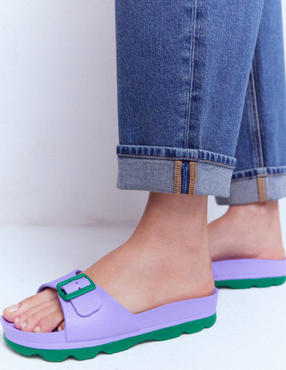 Lyla Single Buckle Sliders-Lilac/Green-2