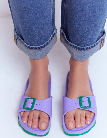 Lyla Single Buckle Sliders-Lilac/Green-3
