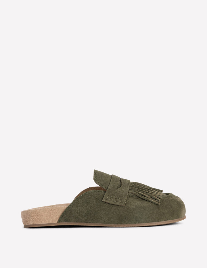 Etta Ghillie Mule Clogs-Deep Olive