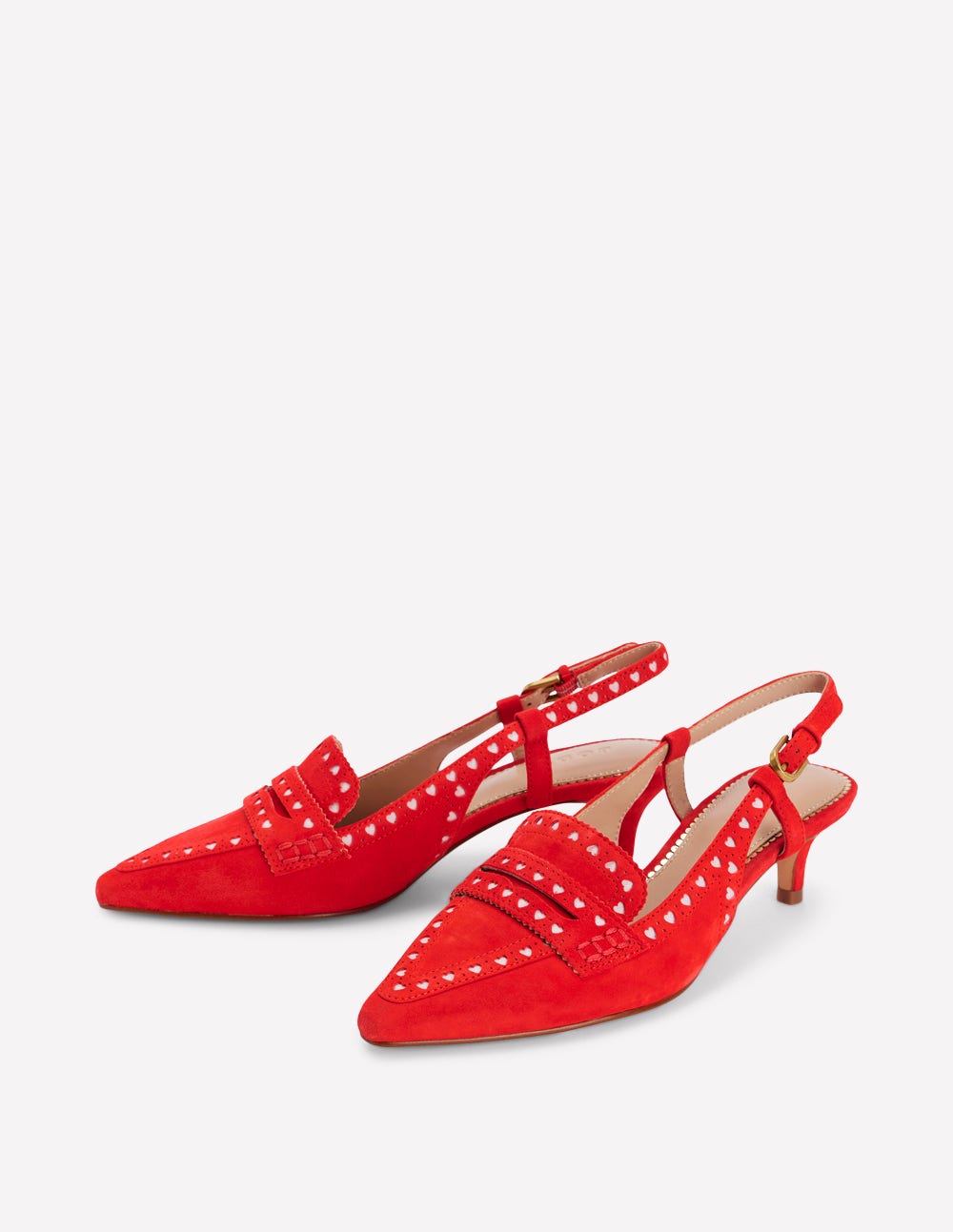 Brogue Slingback Kitten Heel-Red-4