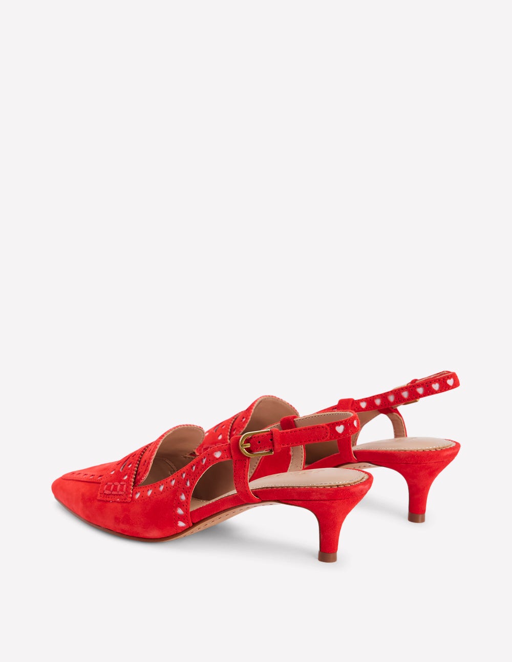 Brogue Slingback Kitten Heel-Red