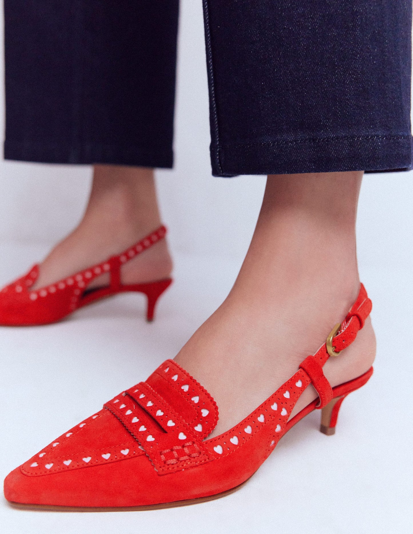 Brogue Slingback Kitten Heel-Red