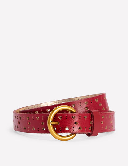 Brogue Cut Belt-Red-1