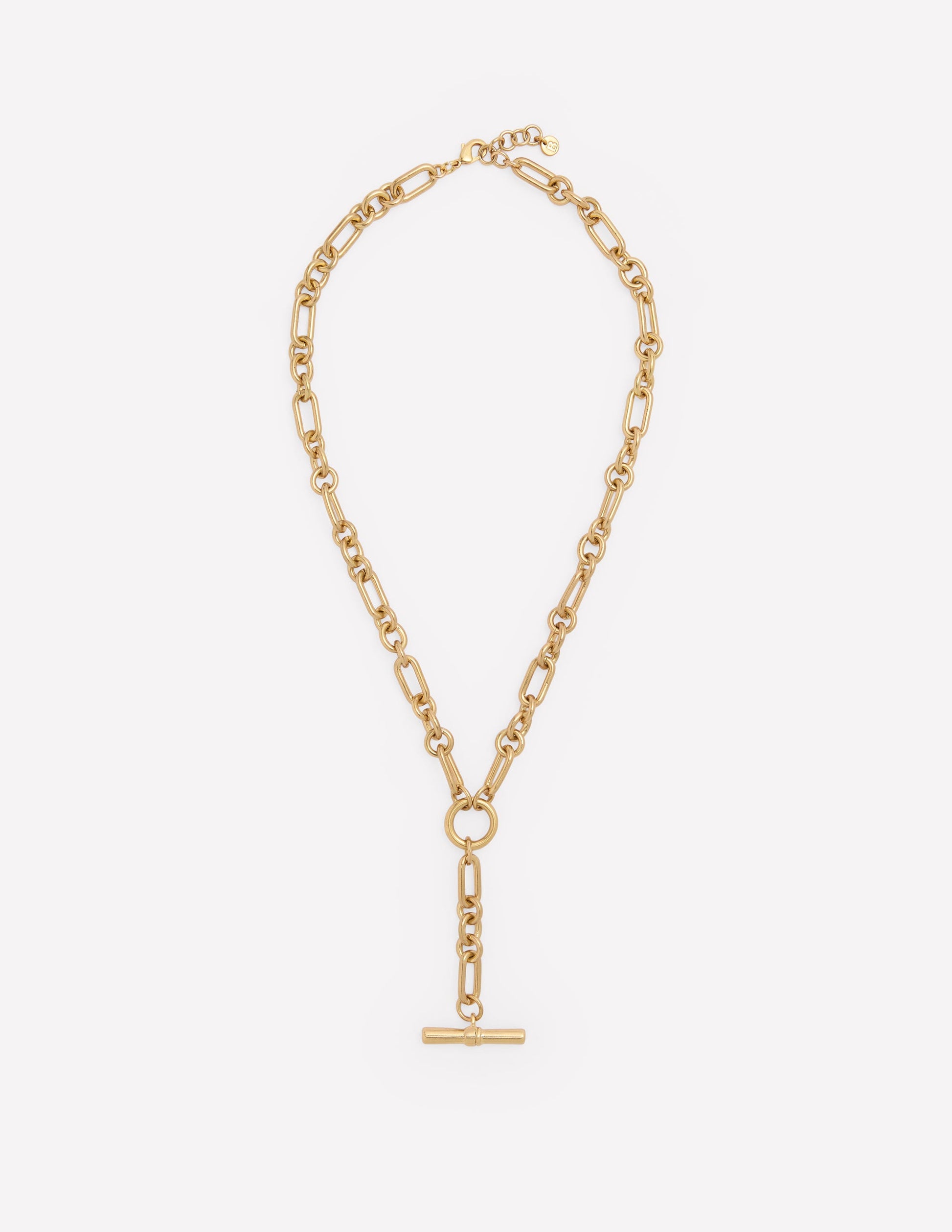 Drop Chain T-bar Necklace-Gold Colour-1