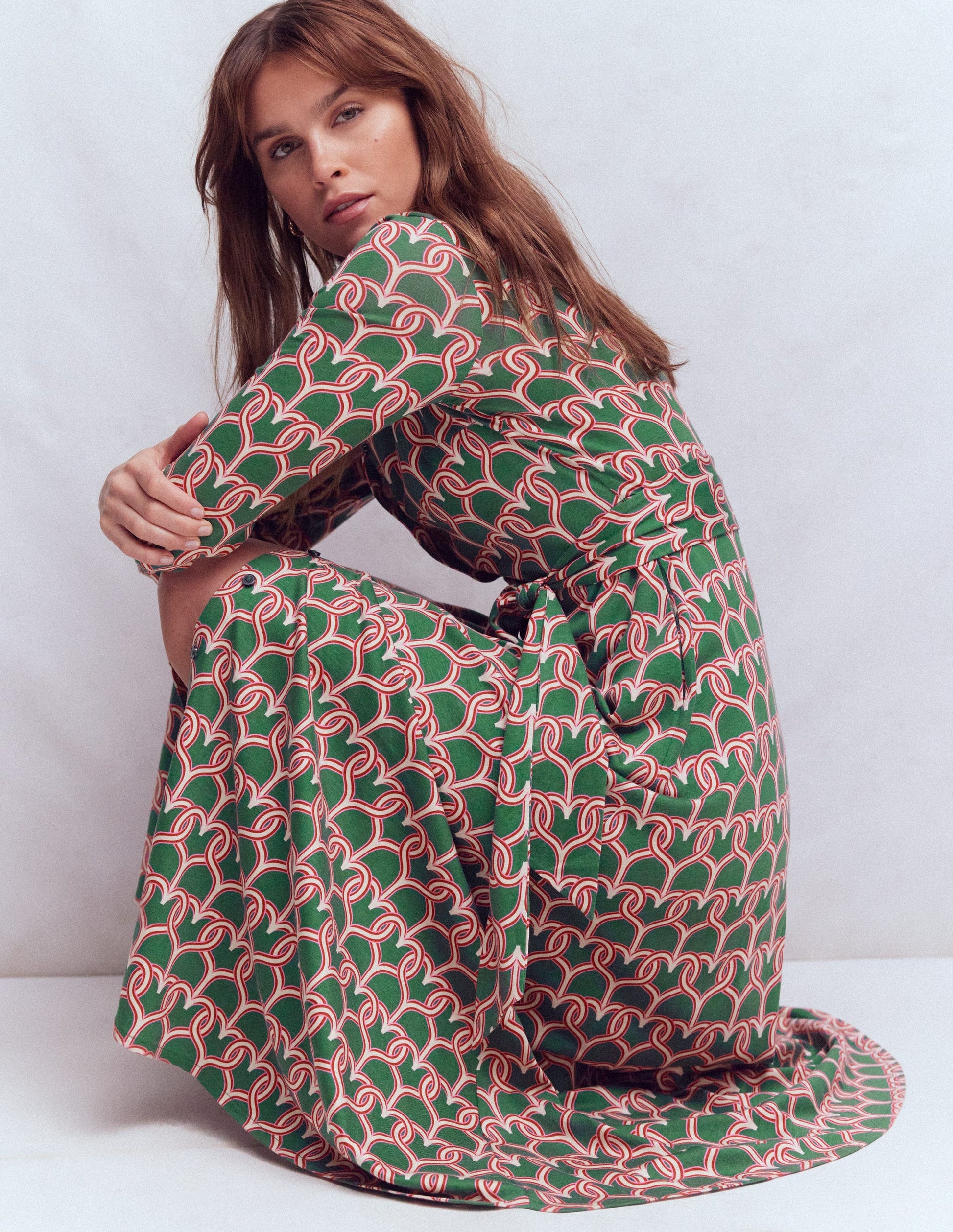 Marcia Jersey Shirt Dress-Hunter Green, Heart Link-1