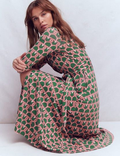 Marcia Jersey Shirt Dress-Hunter Green, Heart Link-1