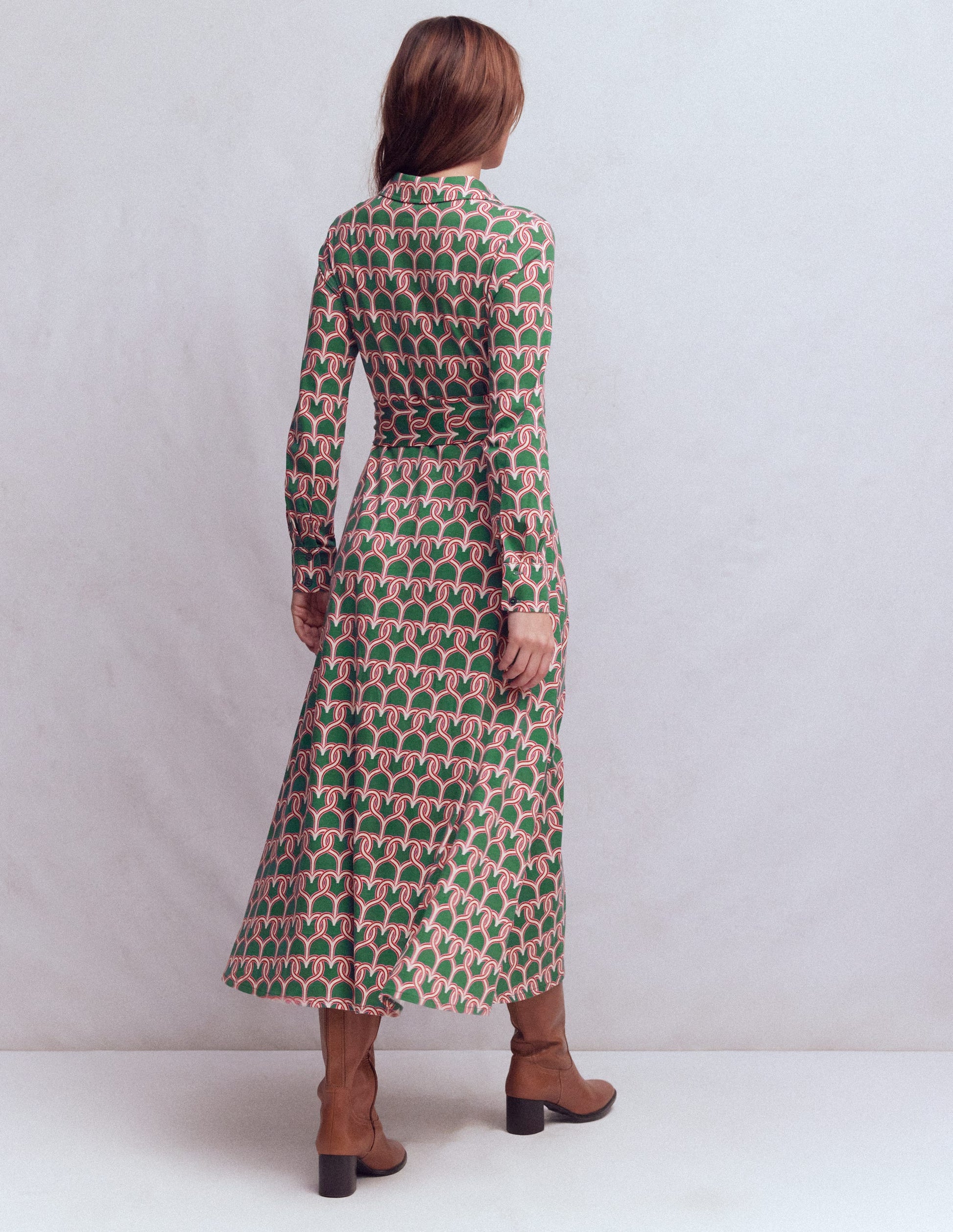 Marcia Jersey Shirt Dress-Hunter Green, Heart Link-3