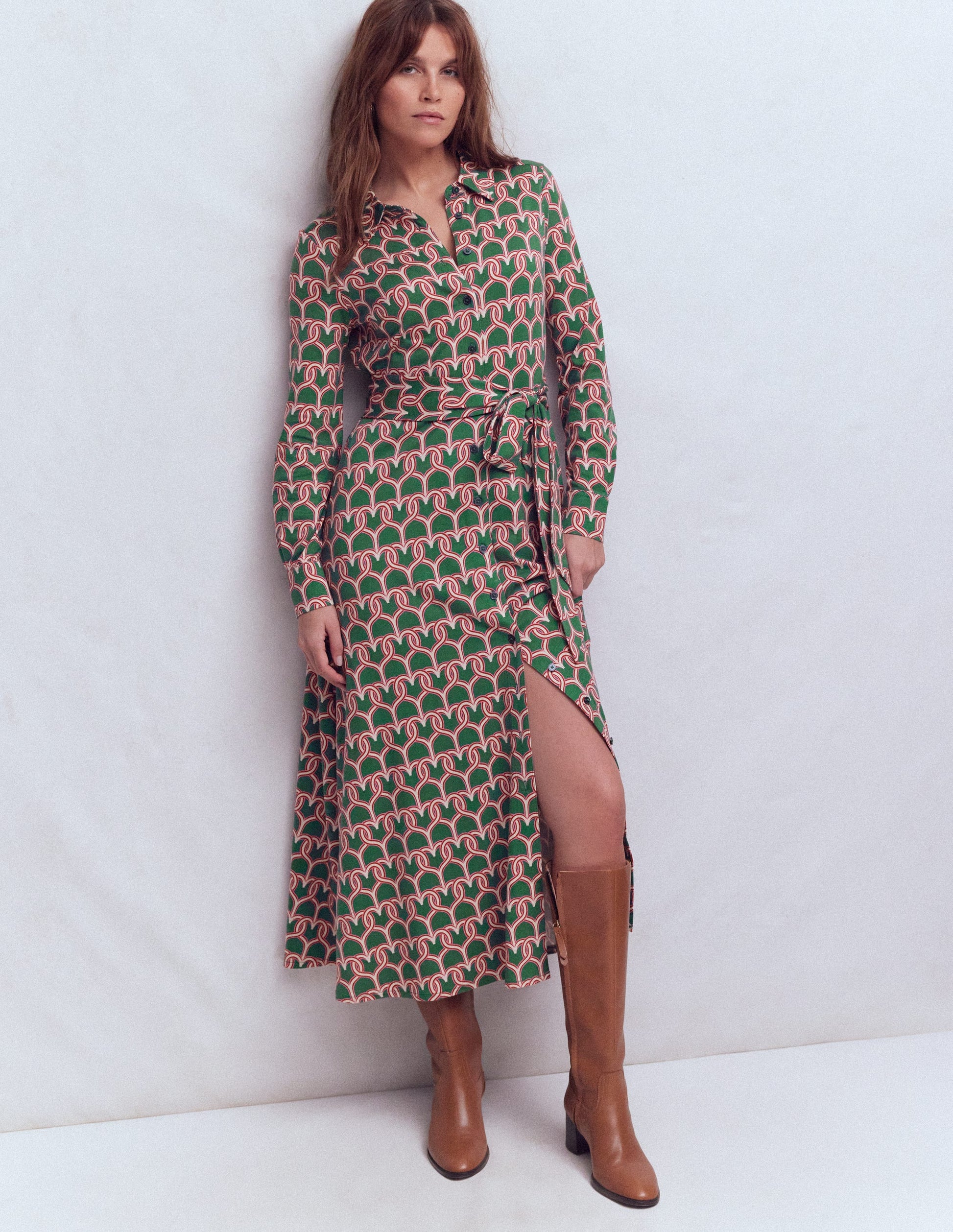 Marcia Jersey Shirt Dress-Hunter Green, Heart Link-4