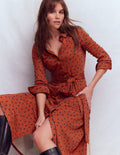 Marcia Jersey Shirt Dress-Burnt Orange, Navy Spot