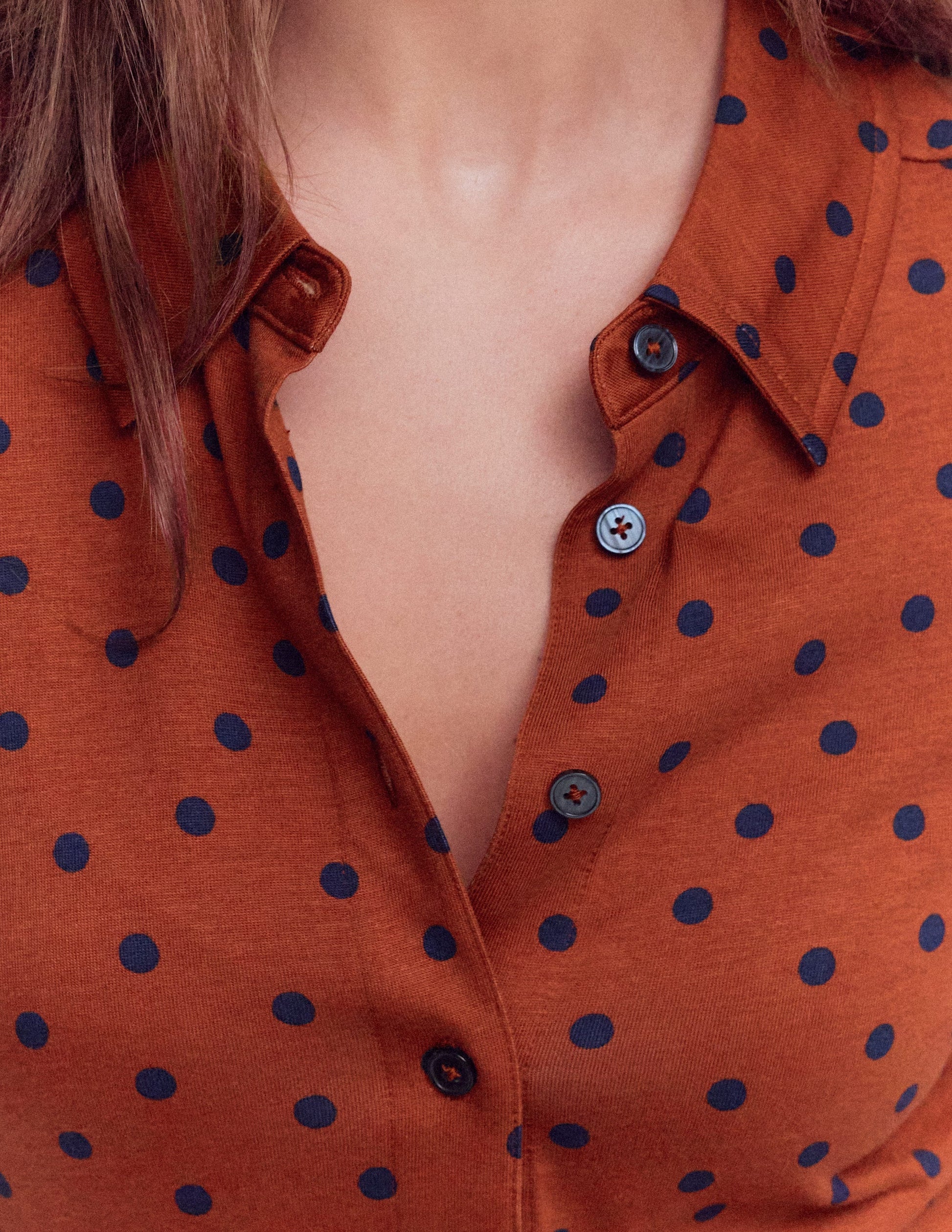 Marcia Jersey Shirt Dress-Burnt Orange, Navy Spot-2