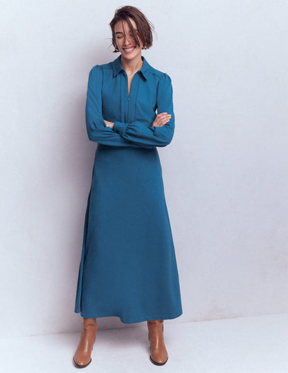 Pip Zip-Up Ponte Midi Dress-Tourmaline Blue-3