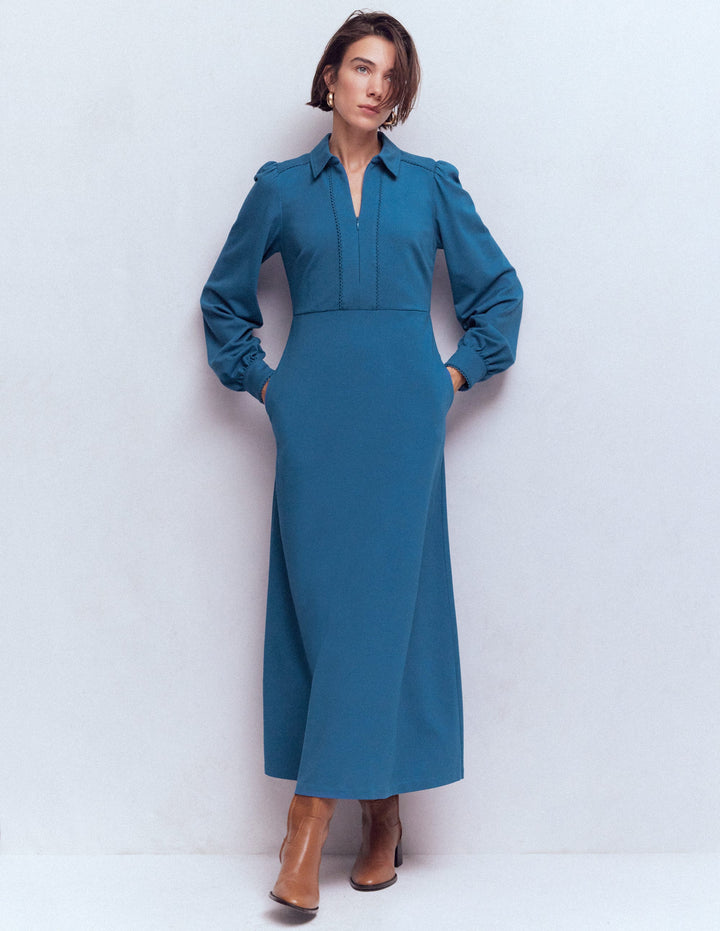 Pip Zip-Up Ponte Midi Dress-Tourmaline Blue