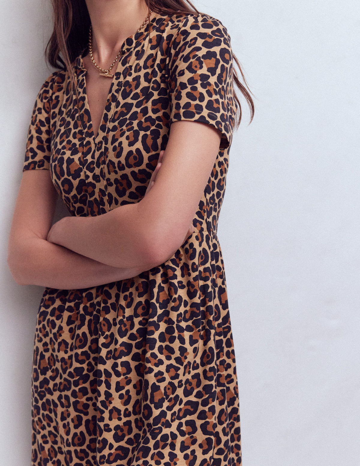 Naomi Short Sleeve Dress-Camel, Cheetah Pop - Image 2