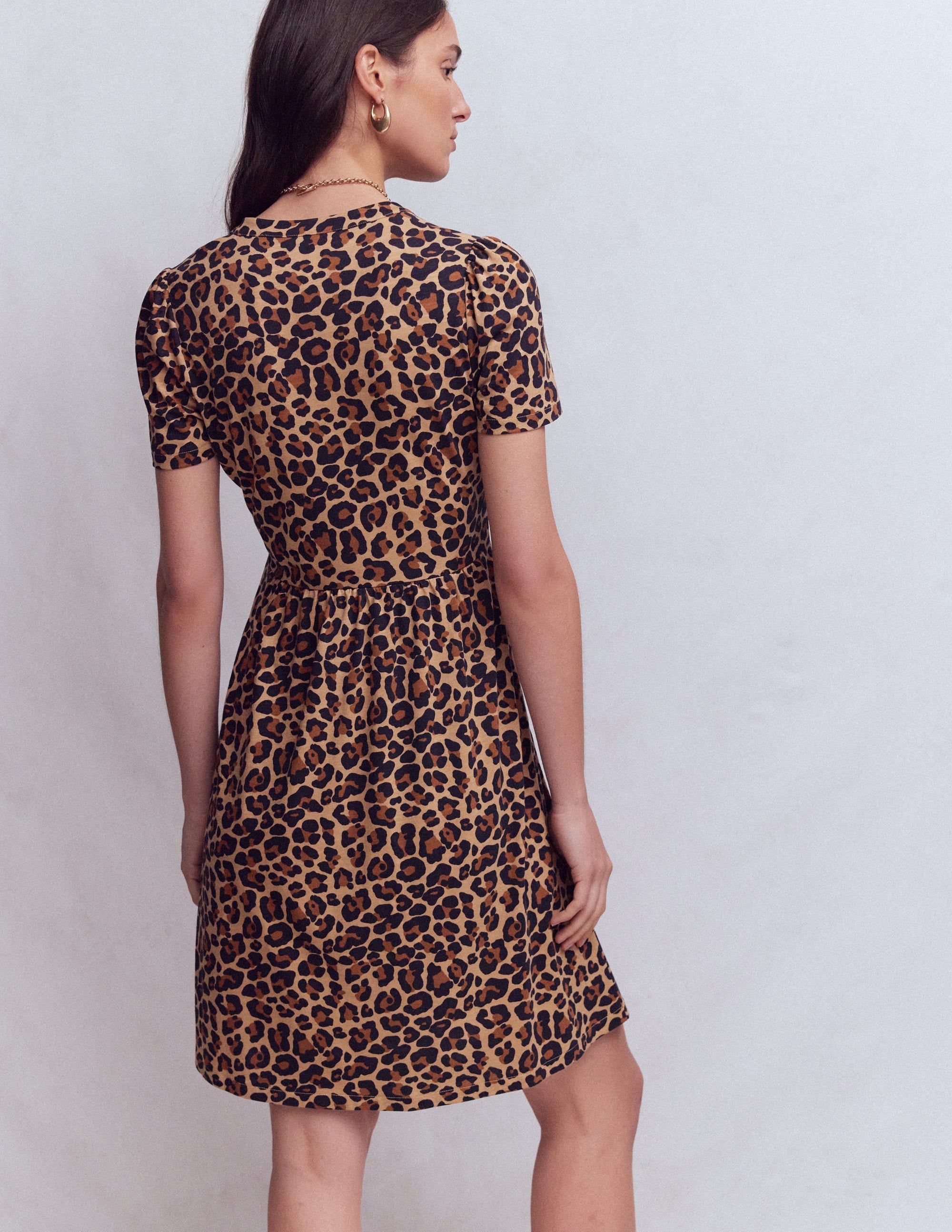 Naomi Short Sleeve Dress-Camel, Cheetah Pop - Image 3