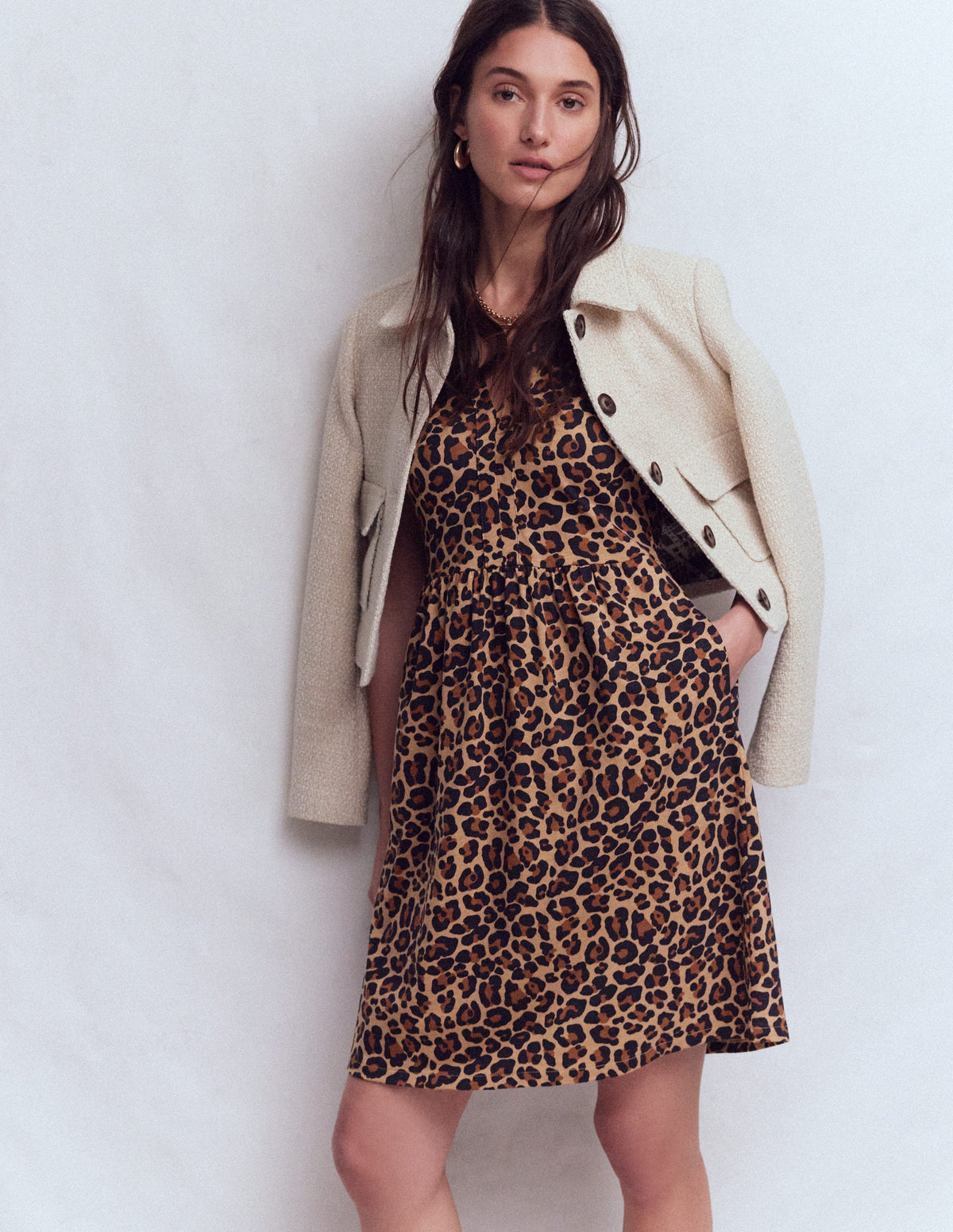 Naomi Short Sleeve Dress-Camel, Cheetah Pop - Image 4