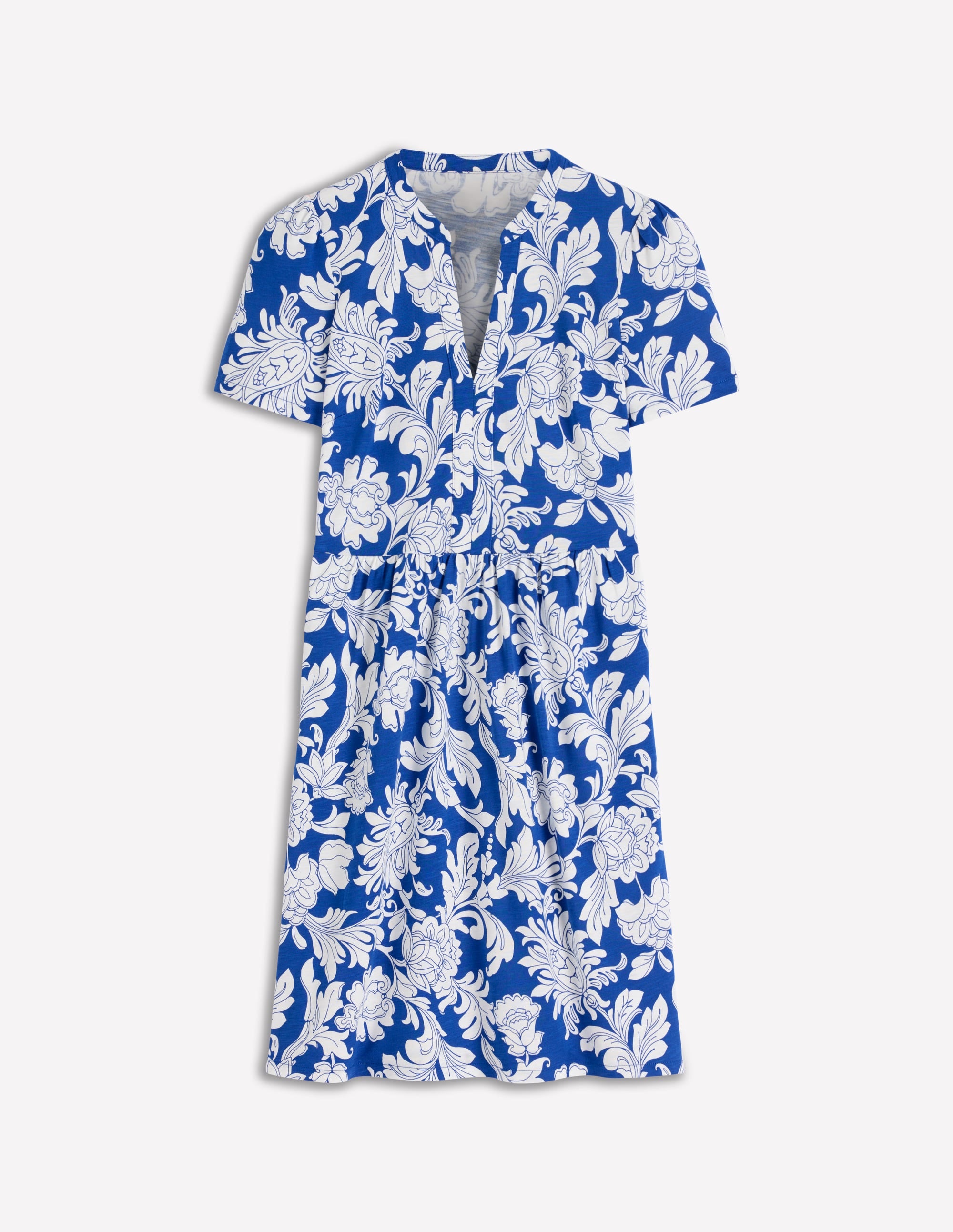 Naomi Short Sleeve Dress-Blue, Botanical Flourish Mono - Image 5