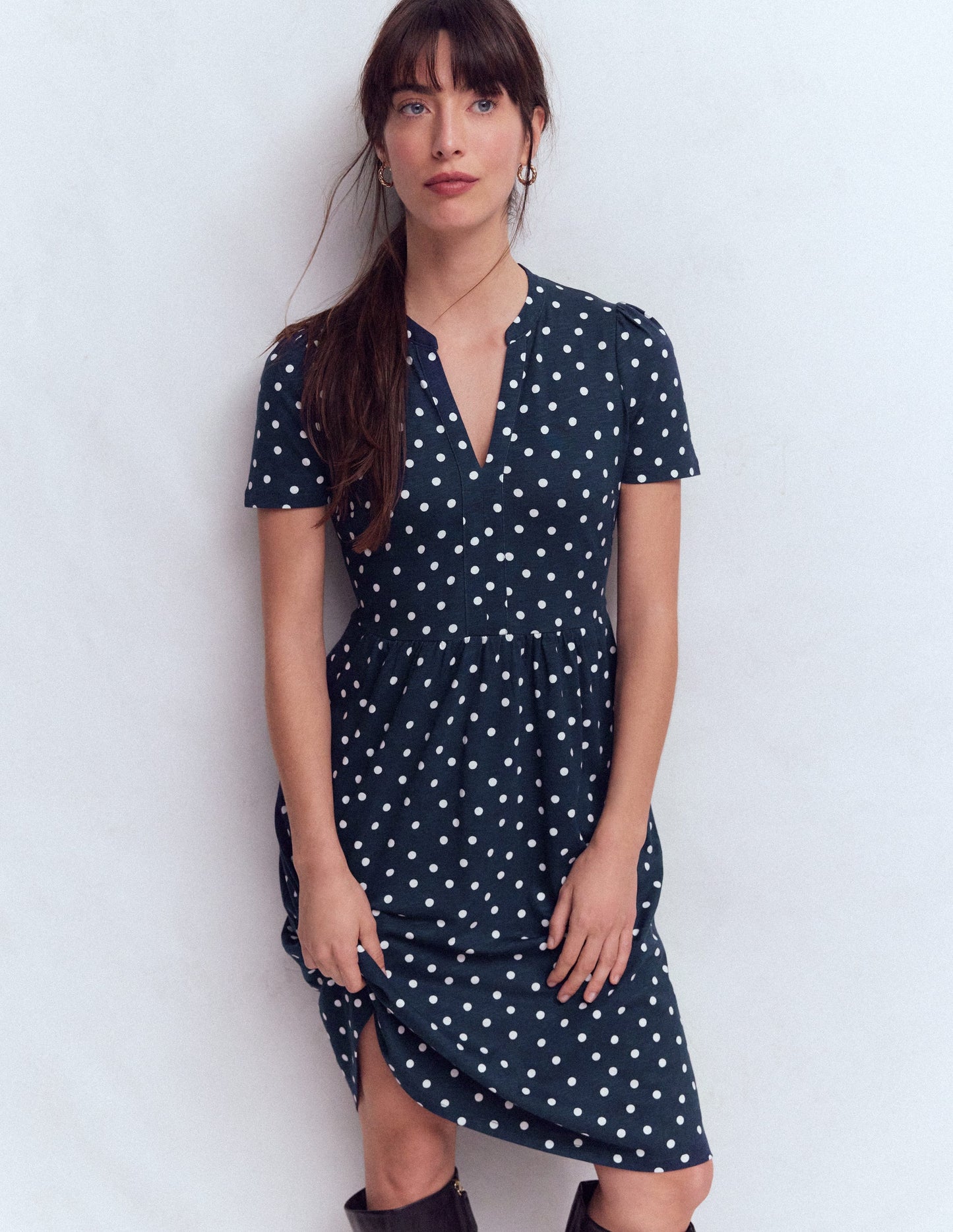 Naomi Short Jersey Dress-French Navy, Painted Dot