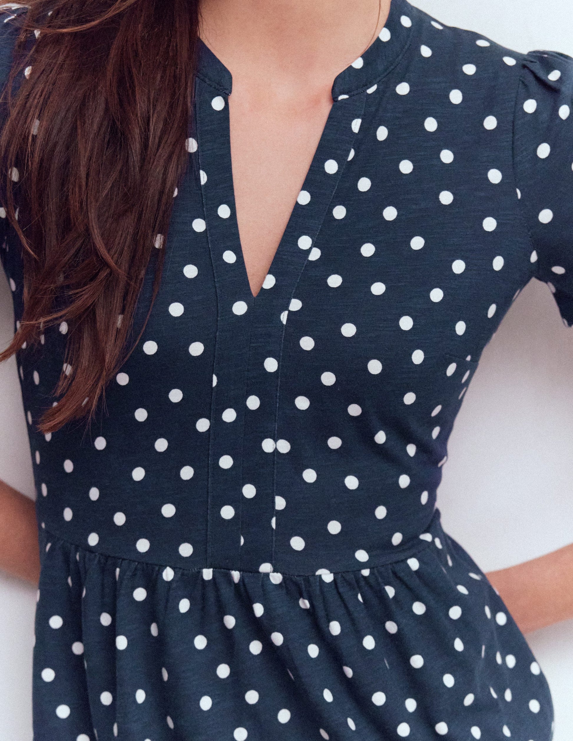 Naomi Short Jersey Dress-French Navy, Painted Dot-2