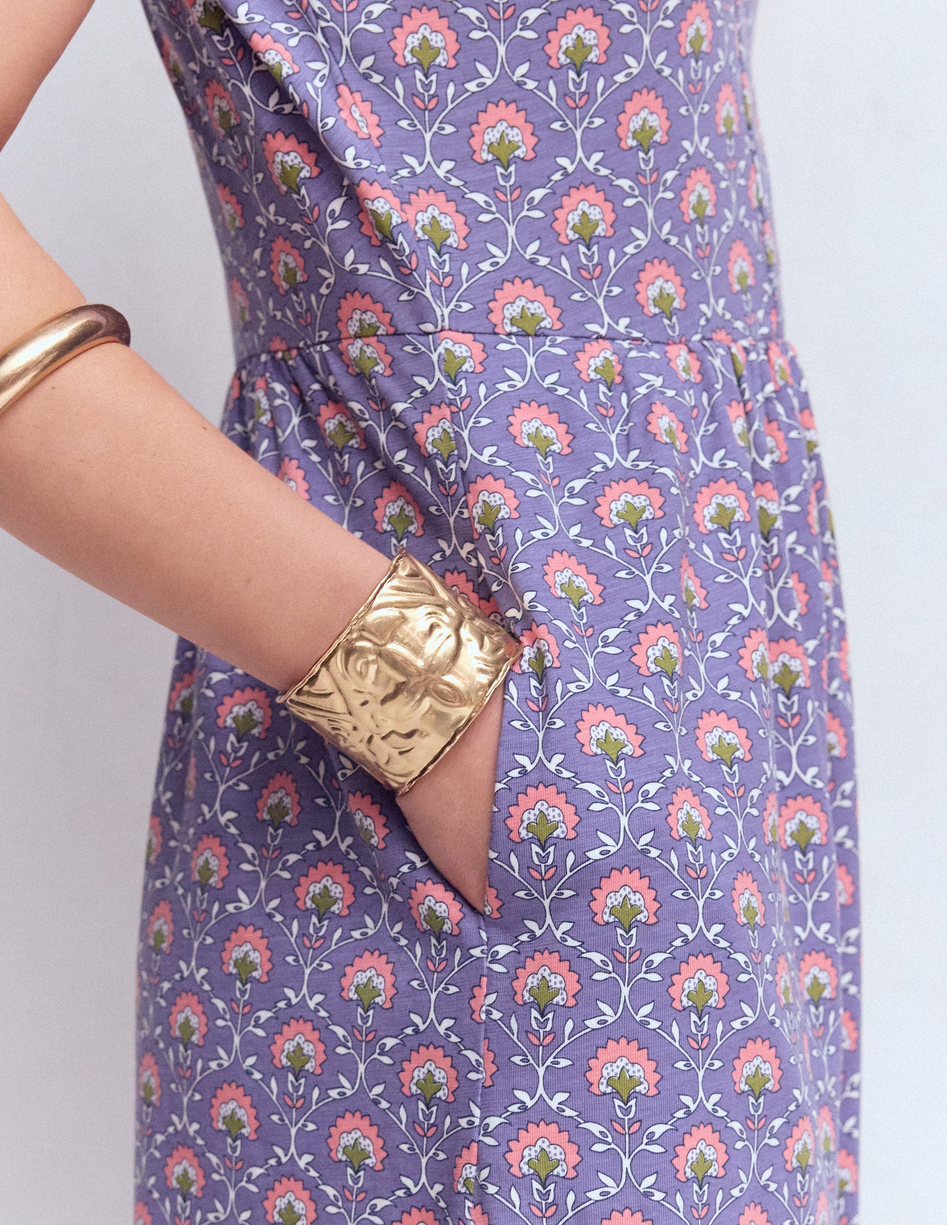 Naomi Short Sleeve Dress-Purple Thistle, Flower Lattice-2