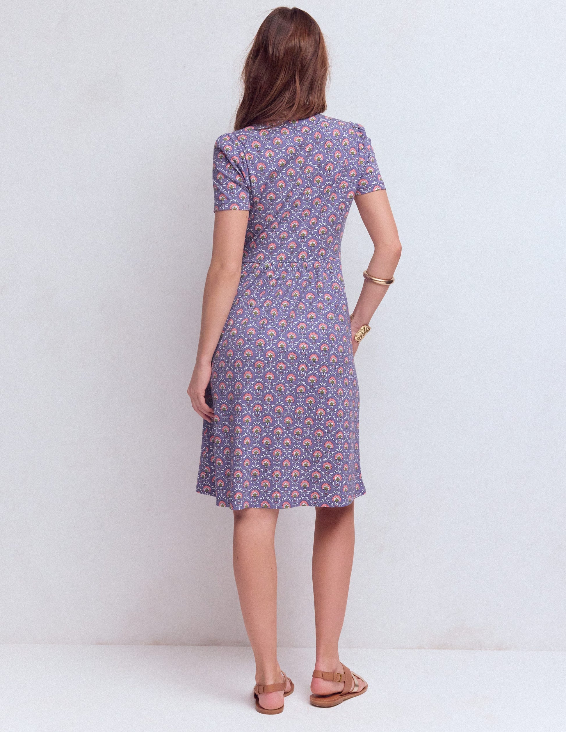 Naomi Short Sleeve Dress-Purple Thistle, Flower Lattice-3