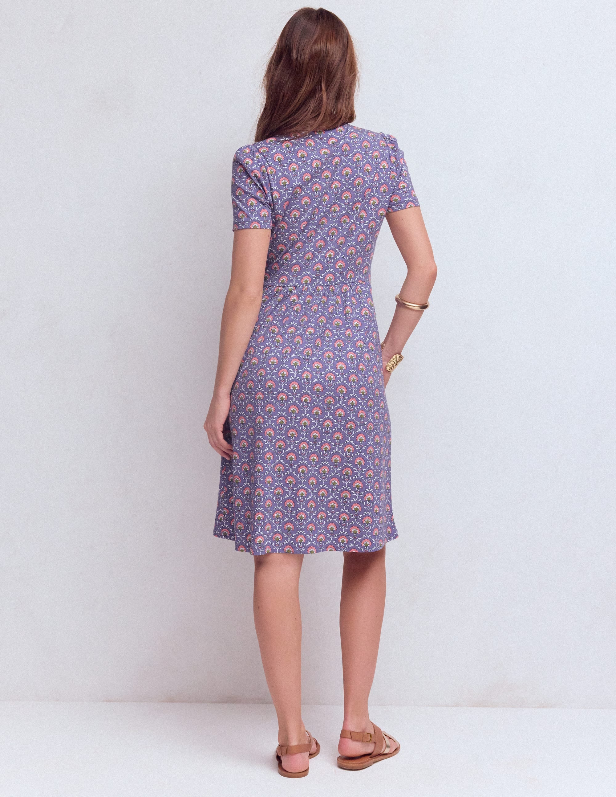 Naomi Short Sleeve Dress-Purple Thistle, Flower Lattice - Image 3