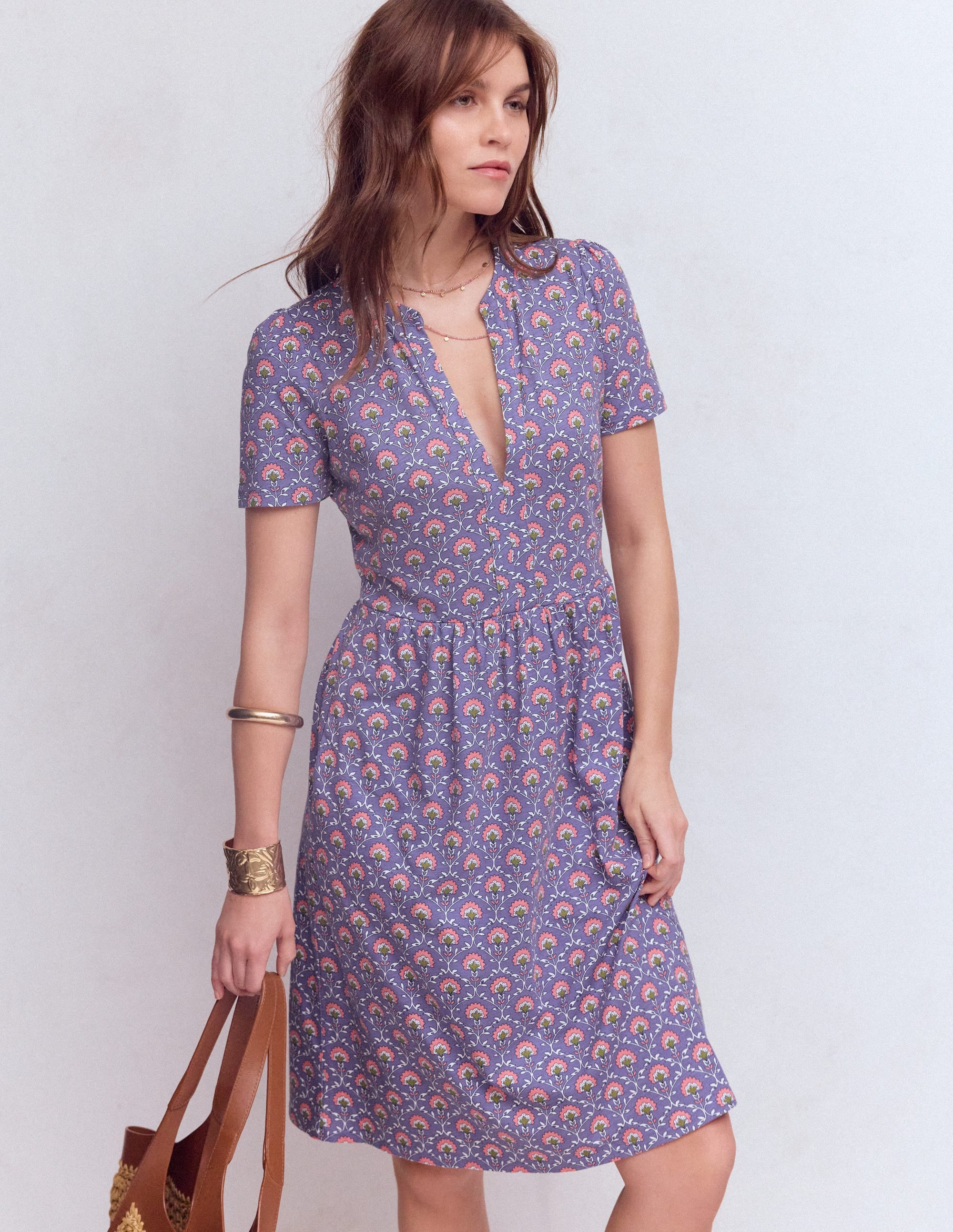 Naomi Short Sleeve Dress-Purple Thistle, Flower Lattice - Image 4