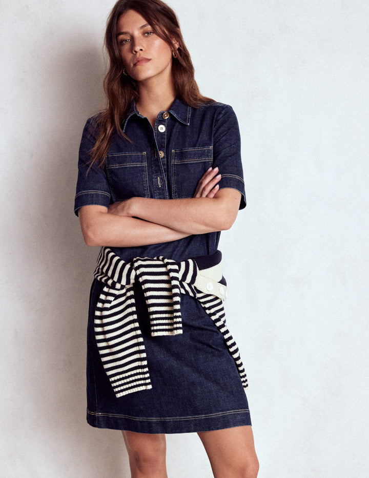 Zia Pocket Shift Dress-Dark Indigo