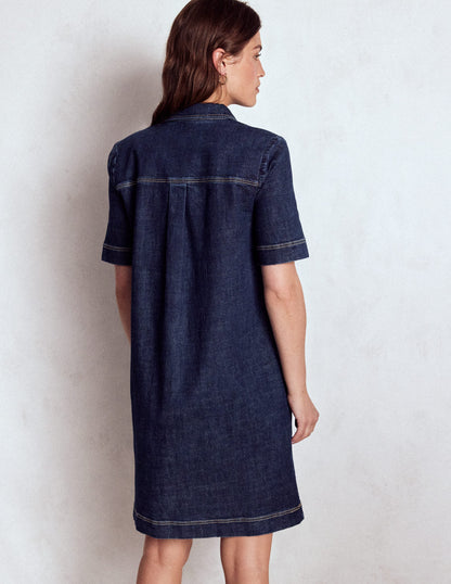 Zia Denim Pocket Shift Dress-Dark Indigo-3